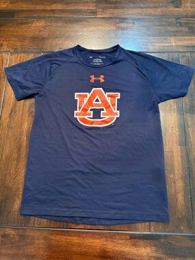 Under Armour Navy Performance Tee with Orange Logo Youth L